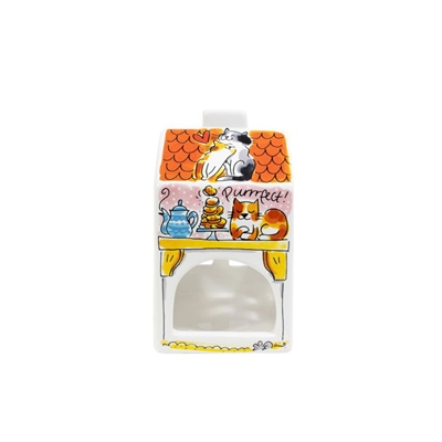 BLOND AMSTERDAM Lichthuisje Kat 8×8×14 cm – Felgekleurde Aardewerk