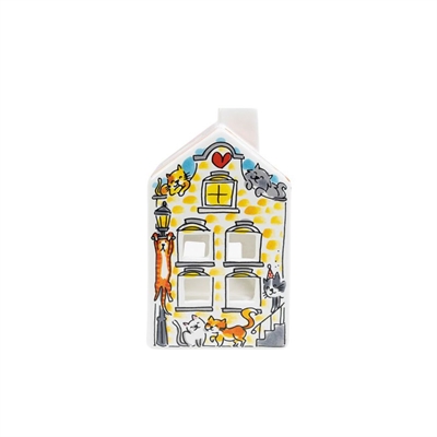 BLOND AMSTERDAM Lichthuisje Kat 8×8×14 cm – Felgekleurde Aardewerk