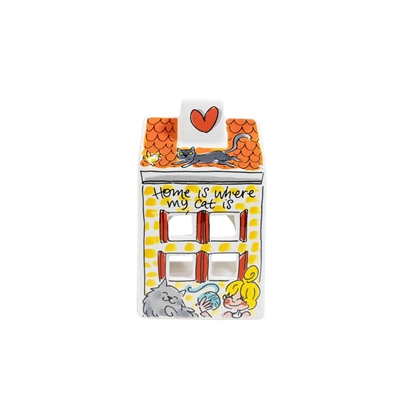 BLOND AMSTERDAM Lichthuisje Kat 8×8×14 cm – Felgekleurde Aardewerk