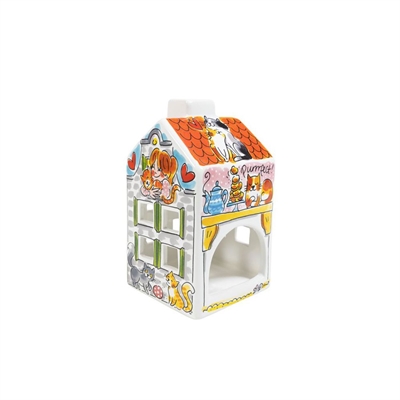 BLOND AMSTERDAM Lichthuisje Kat 8×8×14 cm – Felgekleurde Aardewerk