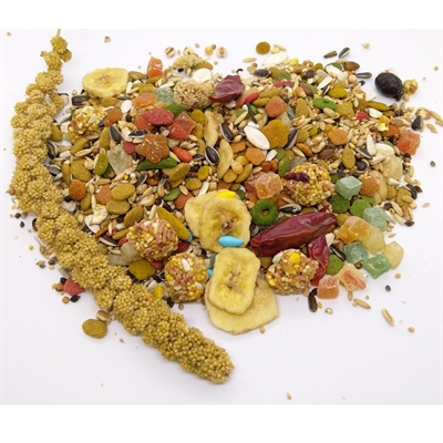 HARECO Papegaaienvoer Amazone Select zonder pellets - vetarm, met zaden en fruitblokjes - 3 kg