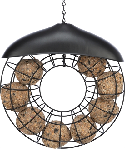 TRIXIE Mezenbolhouder Rond met dak | Metalen weerbestendige houder voor 8 bollen - Zwart - 24x8x8 cm (2 st)