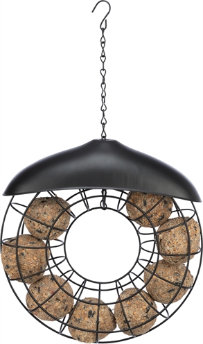 TRIXIE Mezenbolhouder Rond met dak | Metalen weerbestendige houder voor 8 bollen - Zwart - 24x8x8 cm (2 st)
