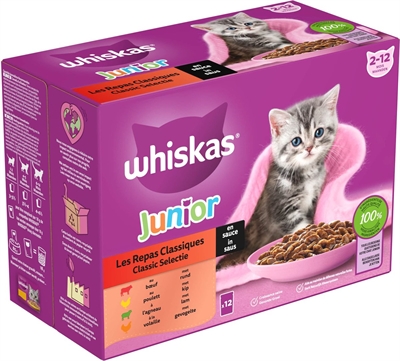 WHISKAS Multipack Pouch Natvoer Junior Vlees In Saus 4x12x85 gr – Assortiment