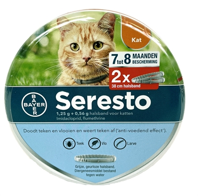 BAYER Seresto Teken- en Vlooienband Kat 38 CM – Set van 2