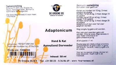 DE GROENE OS Voedingssupplement hond & kat Adaptonicum | Ashwagandha tegen stress - 50 ml