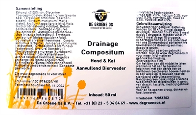 DE GROENE OS Supplement Drainage Compositum - Zuiverend voor lever & nieren, activeert immuunsysteem en spijsvertering - 50 ml
