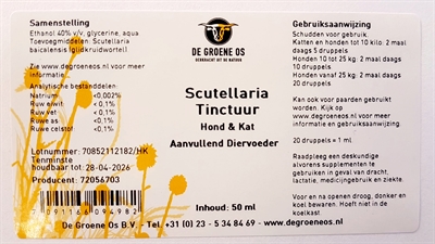 DE GROENE OS Tinctuur Scutellaria - Verlichting bij pollen en seizoensgebonden kriebel - 50 ml