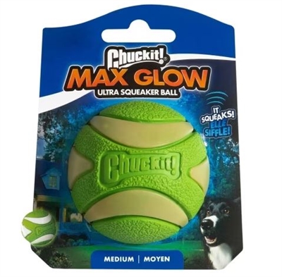 CHUCKIT Hondenbal Max Glow Ultra Squeekerbal — Gloeit in het donker met pieper - Groen - 6 cm