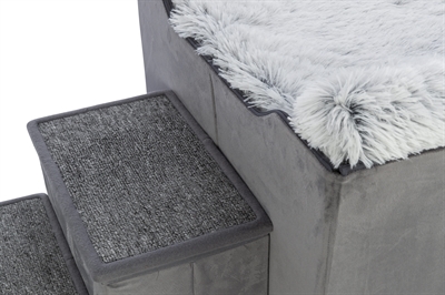 TRIXIE Hondenhuis Harvey - trap & opbergruimte, 2 slaapplekken, wasbare pluche kussens - Grijs/wit - 154x60x60 cm