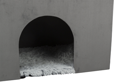TRIXIE Hondenhuis Harvey - trap & opbergruimte, 2 slaapplekken, wasbare pluche kussens - Grijs/wit - 154x60x60 cm