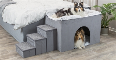 TRIXIE Hondenhuis Harvey - trap & opbergruimte, 2 slaapplekken, wasbare pluche kussens - Grijs/wit - 154x60x60 cm