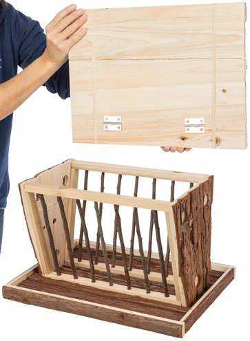 TRIXIE Hooiruif Schorshout met bodem en deksel - Beschermt tegen vocht, opvangbodem - 40x30x22 cm