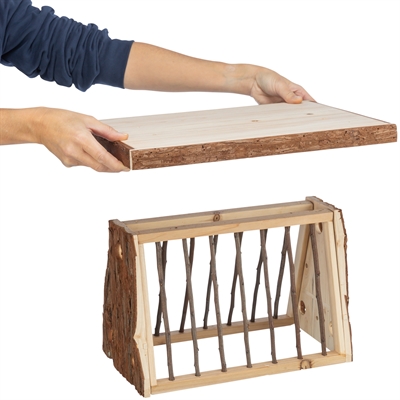 TRIXIE Hooiruif Schorshout met bodem en deksel - Beschermt tegen vocht, opvangbodem - 40x30x22 cm