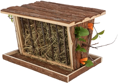 TRIXIE Hooiruif Schorshout met bodem en deksel - Beschermt tegen vocht, opvangbodem - 40x30x22 cm