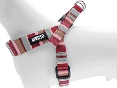 MORSO Hondentuig Mini Verstelbaar – Gerecycled PET, Zacht | Rood/Roze - 29-38x2,5 cm