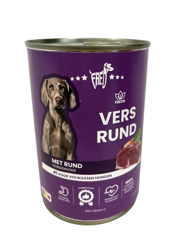 FREDS Hondenvoeding Blik Vers Rund 12x400 gr – Hoog Vochtgehalte