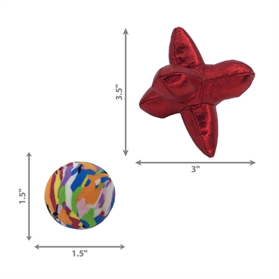 KONG Stuiterbal Kattenspeelgoed Jack 10,5×8×7 cm – Rood, 3 stuks