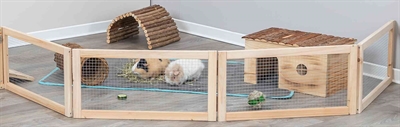 TRIXIE Ren voor cavia's Indoor 4 elementen | Uitbreidbaar in lengte & hoogte - Onbehandeld hout/metaal - 4x60x30 cm