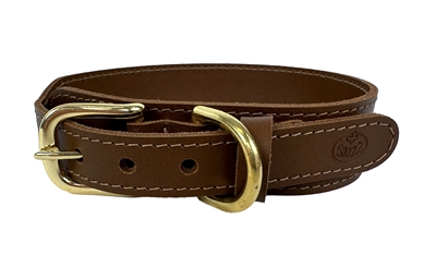 SAZZZ Hondenhalsband Pioneer Classic Hoogwaardig leer - Zadelbruin - 42-50 x 3,5 cm