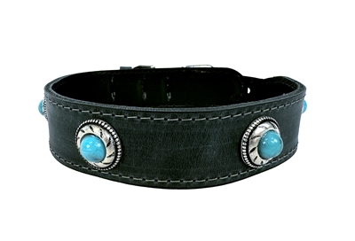 SAZZZ Hondenhalsband Boho Treasure Stone Antraciet 32-39×3 cm – Leer