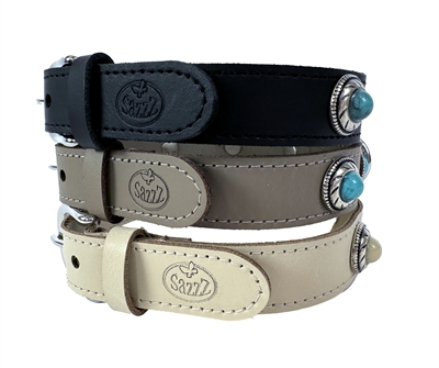 SAZZZ Hondenhalsband Adventure Stone Leer Zwart 27×2,5 cm – Verstelbaar