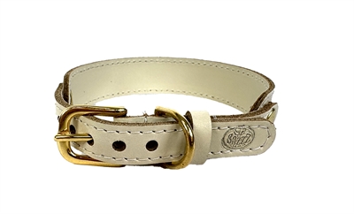 SAZZZ Hondenhalsband Sweetie Classic Hoogwaardig leer - Verstelbaar - Creme - 27-33x2,5 cm