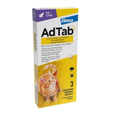 ADTAB Kauwtablet Kat 0,5-2 kg 3 tbl – Vlooien- en tekenbescherming
