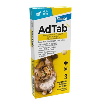 ADTAB Kauwtablet kat Lotilaner tegen vlooien en teken - Vanille-gist smaak - 2-8 kg (3 tbl)
