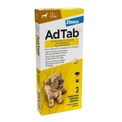 ADTAB Kauwtablet Hond 1,3-2,5 kg 3 tbl – Vlooien en teken bescherming