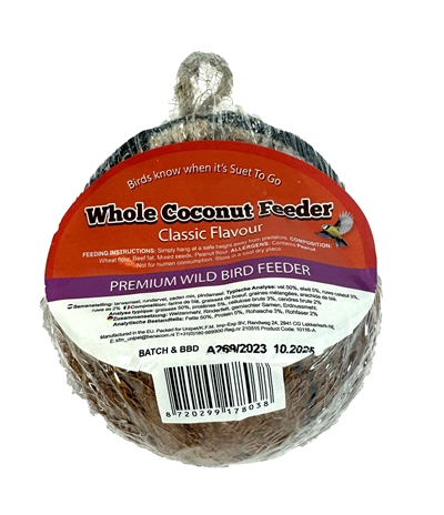 SUET TO GO Tuinvogel Voer Hele Kokosnoot 12×10×8 cm – Natuurlijk