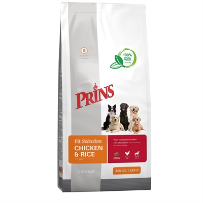PRINS hondenvoer Fit Selection Kip/Rijst 14 KG – Krokante brokjes