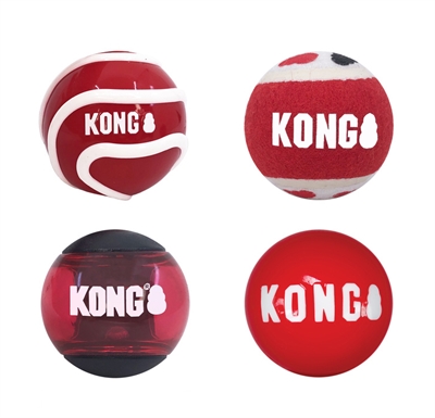 KONG hondenballen SIGNATURE 7×7 cm – Assorti 4 stuks