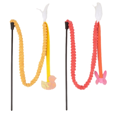 FOFOS Kattenhengel Assorti | Kunststof met gekleurde sliert, stimuleert jachtinstinct - Assorti kleuren - 34 cm