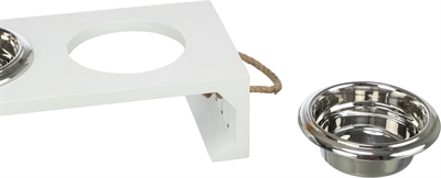 TRIXIE Hondenvoerbak Set Hout/RVS Wit 38×18×10 cm – 2x400 ml