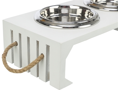 TRIXIE Hondenvoerbak Set Hout/RVS Wit 38×18×10 cm – 2x400 ml