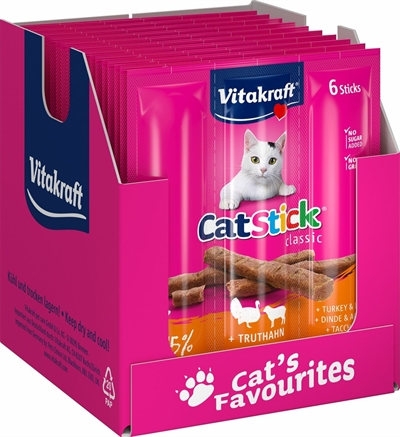 VITAKRAFT Kattensnack Cat-Stick Mini Kalkoen & Lam - Zonder kunstmatige smaakversterkers - 20x18 g