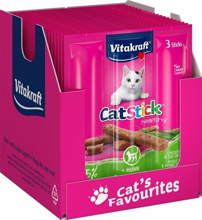 VITAKRAFT Kattensnack Cat-Stick Mini met kip en kattengras | Geen kunstmatige smaakversterkers - 20 x 18 g