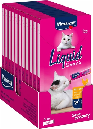 VITAKRAFT Vloeibare kattensnack Cat-Liquid Snack Kip & Taurine - Weinig calorieën, suikervrij, met taurine - 11x90 g