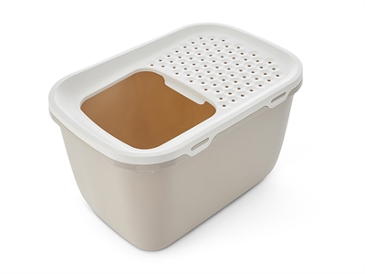 SAVIC Kattenbak Hop In Giant Boveningang & hoge wanden - Wit/Mokka - 74x50x43,5 cm