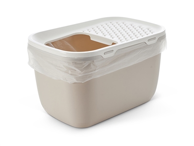 SAVIC Kattenbak Hop In Giant Boveningang & hoge wanden - Wit/Mokka - 74x50x43,5 cm