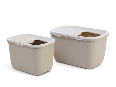 SAVIC Kattenbak Hop In Giant Boveningang & hoge wanden - Wit/Mokka - 74x50x43,5 cm