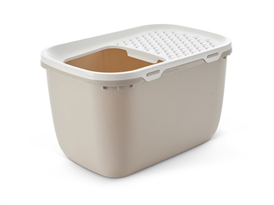 SAVIC Kattenbak Hop In Giant Boveningang & hoge wanden - Wit/Mokka - 74x50x43,5 cm
