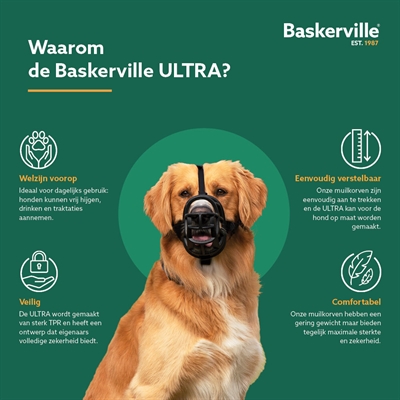 BASKERVILLE Muilkorf Ultra - Veilig met 3 bevestigingspunten - Neopreen gevoerd - Nr 4