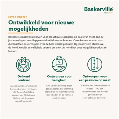 BASKERVILLE Muilkorf Ultra - Veilig met 3 bevestigingspunten - Neopreen gevoerd - Nr 4