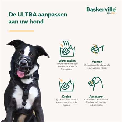 BASKERVILLE Muilkorf Ultra - Veilig met 3 bevestigingspunten - Neopreen gevoerd - Nr 4