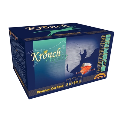 KRONCH Kattenbrok Zalm en Kip 3×750 gr – Premium Compleet Voer