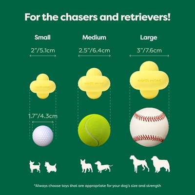 EARTH RATED Hondenspeeltje Fetch Toy Rubber Onvoorspelbaar stuiterend - Geel - 10x6,5x10 cm