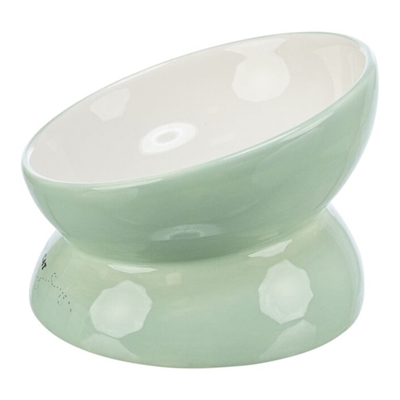 TRIXIE Verhoogde Voerbak Drinkbak Kat Keramiek 13×13 cm – Salie/Wit