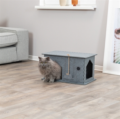TRIXIE kattenmand Huis Lene Vilt Grijs 54×30×35 cm – knus huisje
